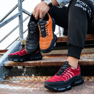 comprare Calzature di sicurezza a suola di Kevlar Flyknit per lavoratori industriali in arancione rosso nero online manufacture