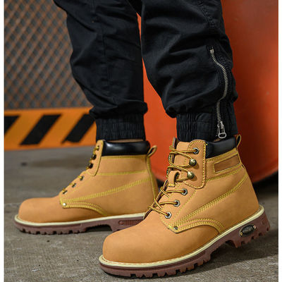 comprare Scarpe di sicurezza in pelle di microfibra gialla Scarpe da lavoro da uomo con suola di tendine di manzo online manufacture