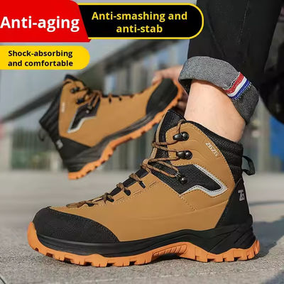 comprare Marrone / Verde / Nero OEM Scarpe da lavoro di sicurezza Microfibra Pelle Acciaio Gomma Kevlar Midsole Scarpe da lavoro Gomma online manufacture