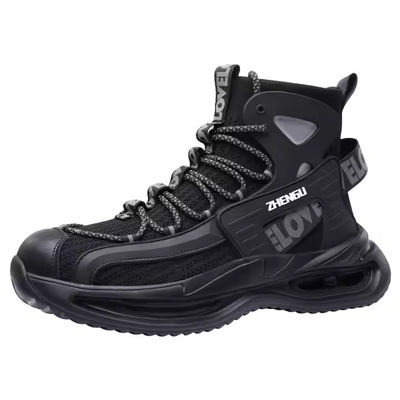 comprare EVA Sole Scarpe di sicurezza a maglia volante grigio/nero OEM Scarpe da lavoro di sicurezza con punta d'acciaio e suola intermedia Kevlar online manufacture