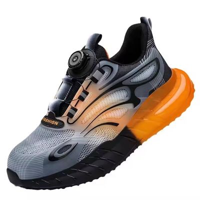 comprare Summer BOA Rotating Button Work Shoes KPU Flying Knit Comfortable Safety Shoes Kevlar Anti-stab TPU Popcorn Shoe Sole Work Shoes online manufacture