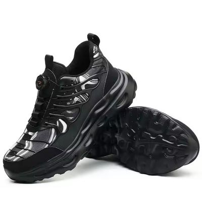 comprare Black BOA Rotating Button Work Shoes Flying Knit TPU Safety Shoes Kevlar Anti-stab EVA Sole Work Shoes online manufacture