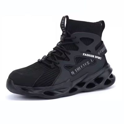 comprare OEM Black TPU+Flying Knit Safety Boots Security Work Boots Steel Toe Kevlar Safety Shoes EVA Sole Work Shoes online manufacture