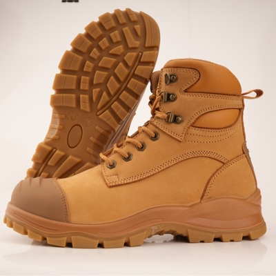 comprare OEM Wheat PU+TPU Wok Scarpe Nucuck Safety Boots Steel Toe Steel Midsole Safety Shoes Martin Work Boots online manufacture
