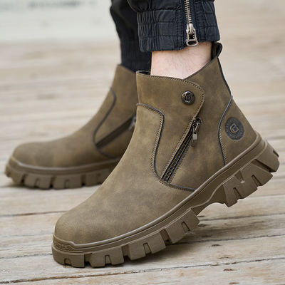 comprare Wheat Men's Welding Safety Shoes With Steel Toe Safety Boots Microfiber Leather Work Boots With Rubber Sole Anti-stab Kevlar Work Shoes online manufacture