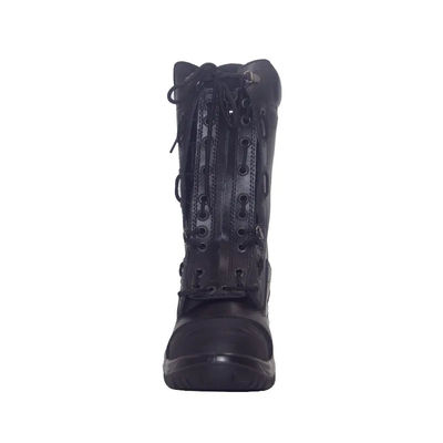 Scarpe da pompiere in pelle nera Isolamento termico Scarpe da pompiere in acciaio Piede riflettente Striscia