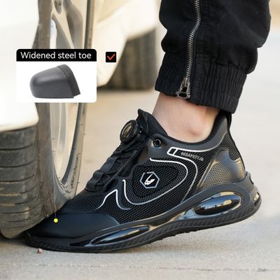 Calzature di sicurezza a bottone girevole nere con suola intermedia in kevlar e suola in gomma