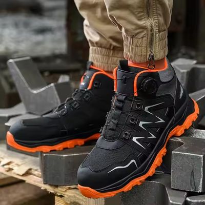 Scarpe di sicurezza da uomo in microfibra arancione Scarpe da lavoro anti-sfaccettatura da piedi in acciaio