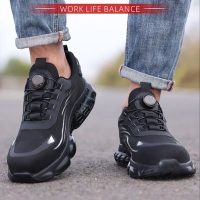 Scarpe di sicurezza industriali Scarpe da lavoro a maglia nera Scarpe da lavoro a bottone BOA Scarpe di sicurezza TPU Scarpe da lavoro suola media Kevlar