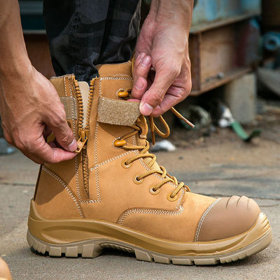 Pelle di bovino di grano suola di gomma fibra di vetro piedi di sicurezza scarponi da lavoro anti-sfregamento Kevlar scarponi da lavoro anti-proof