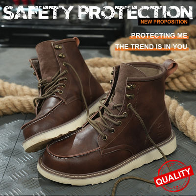 Sulla di gomma di pelle di mucca marrone Scarpe di sicurezza Scarpe di sicurezza di acciaio Anti-sfaccatura Kevlar Anti-proof Work